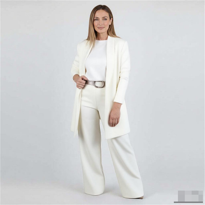 👗Elegant 3-Piece Set, Effortless Styling – Women's Long Cardigan, Top & Pants Set ✨