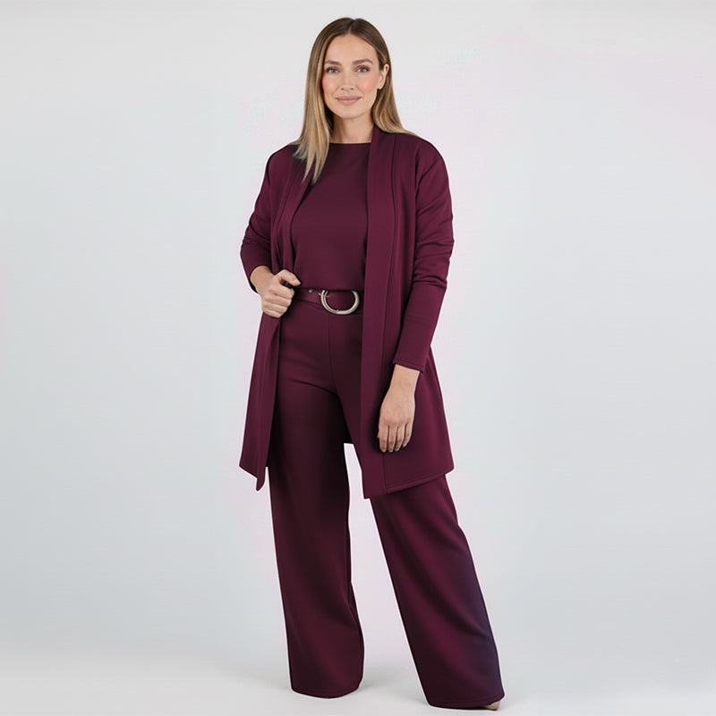 👗Elegant 3-Piece Set, Effortless Styling – Women's Long Cardigan, Top & Pants Set ✨