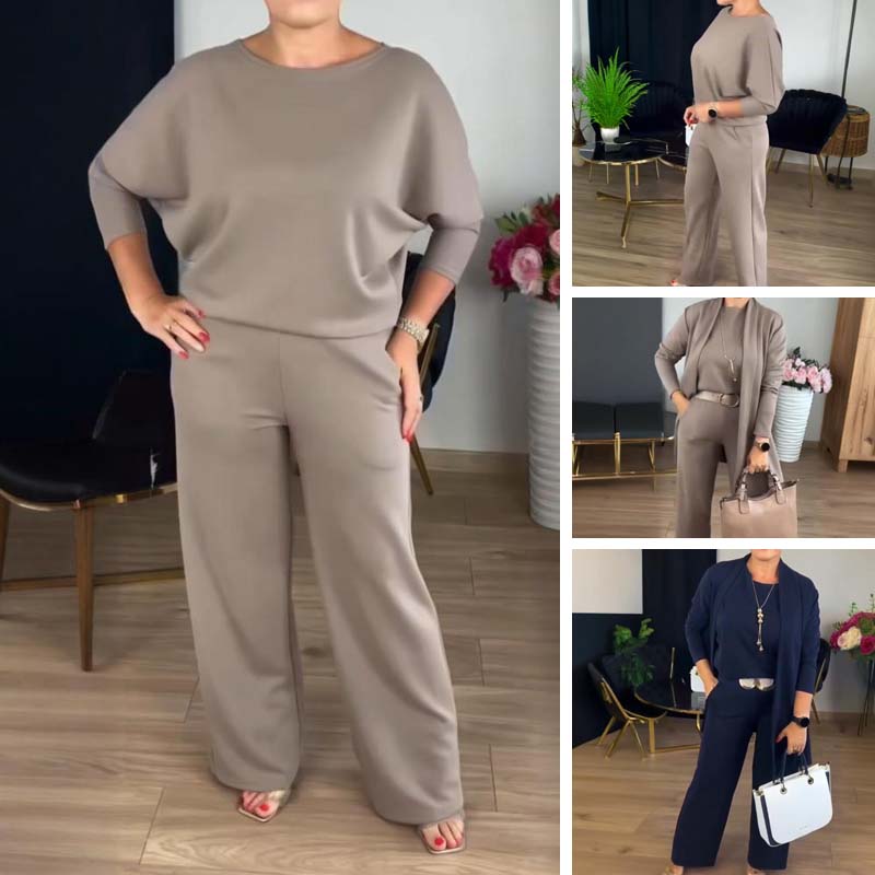 👗Elegant 3-Piece Set, Effortless Styling – Women's Long Cardigan, Top & Pants Set ✨