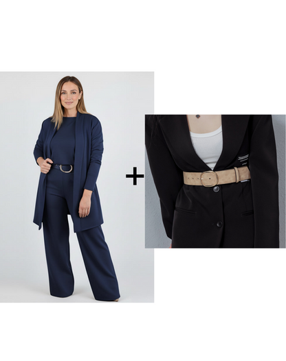 👗Elegant 3-Piece Set, Effortless Styling – Women's Long Cardigan, Top & Pants Set ✨