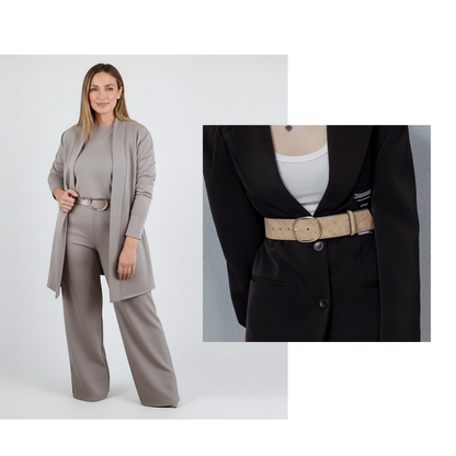 👗Elegant 3-Piece Set, Effortless Styling – Women's Long Cardigan, Top & Pants Set ✨