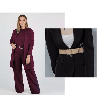 👗Elegant 3-Piece Set, Effortless Styling – Women's Long Cardigan, Top & Pants Set ✨