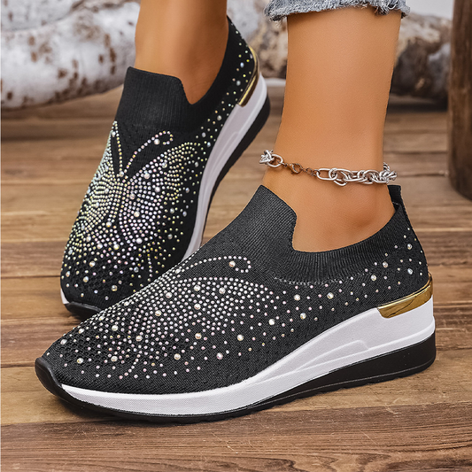 👟 Pantofi sport slip-on cu fluturi cu strasuri pentru femei - Strălucește la fiecare pas  ✨