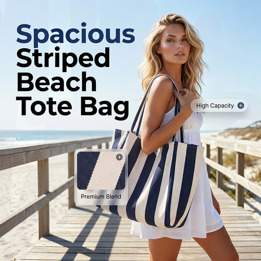 👜✨ Geantă Tote Clasică cu Dungi Verticale – Stil de Plajă, Încăpătoare și Perfectă pentru Cumpărături! 🏖️🛍️