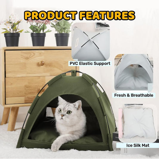 🏕️ Cort Portabil cu Perniță – Confort Suprem pentru Pisici! 🐾