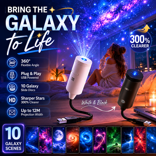 ✨ Transformă-ți camera într-o galaxie – Proiector HD de stele, plug-and-play, cu 10 diapozitive cosmice – ramburs 🌌