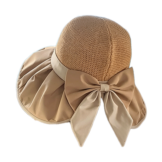 Breathable Knit Crown Sun Hat & Bow Detail