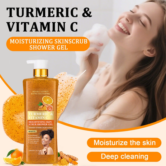 🛁 Gel de Duș Exfoliant cu Turmeric și Vitamina C – Piele Luminoasă și Catifelată! ✨