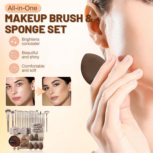 🖌️ Set Complet de Pensule și Bureței pentru Machiaj – Tot Ceea Ce Ai Nevoie pentru un Look Impecabil! ✨