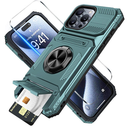 ✨ Husa Anti-Șoc Full-Body cu Inel și Suport pentru Carduri, Exclusivă pentru iPhone 📱💜🛡️
