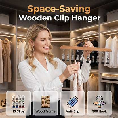 👔 Umeraș Lemn Multi-Clip: Organizare Eficientă a Dulapului! ✨