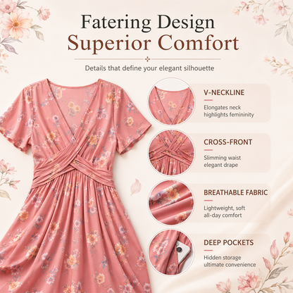 🌸Twist Waist, Slimming Fit👗 Women's V-Neck Floral Dress – Twist Waist Design | Perfect for Dates, Parties & Vacations, Accentuates Your Curves ✨