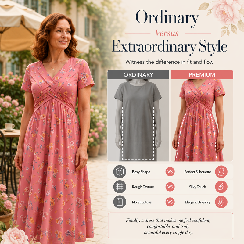 🌸Twist Waist, Slimming Fit👗 Women's V-Neck Floral Dress – Twist Waist Design | Perfect for Dates, Parties & Vacations, Accentuates Your Curves ✨