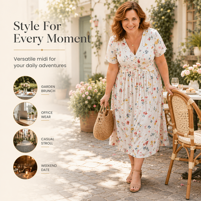 🌸Twist Waist, Slimming Fit👗 Women's V-Neck Floral Dress – Twist Waist Design | Perfect for Dates, Parties & Vacations, Accentuates Your Curves ✨
