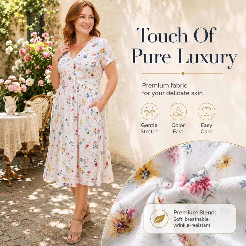 🌸Twist Waist, Slimming Fit👗 Women's V-Neck Floral Dress – Twist Waist Design | Perfect for Dates, Parties & Vacations, Accentuates Your Curves ✨