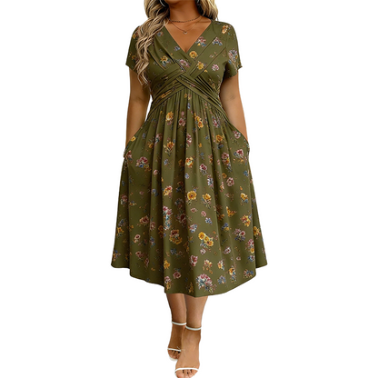 🌸Twist Waist, Slimming Fit👗 Women's V-Neck Floral Dress – Twist Waist Design | Perfect for Dates, Parties & Vacations, Accentuates Your Curves ✨