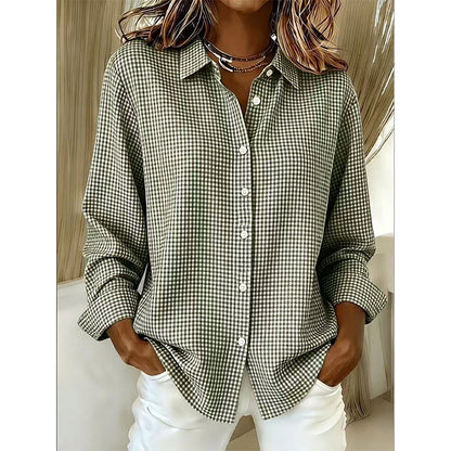 ✨Relaxed Plaid, Everyday Versatile👔 Relaxed Fit Plaid Button-Up – Modern Collar & Loose Fit