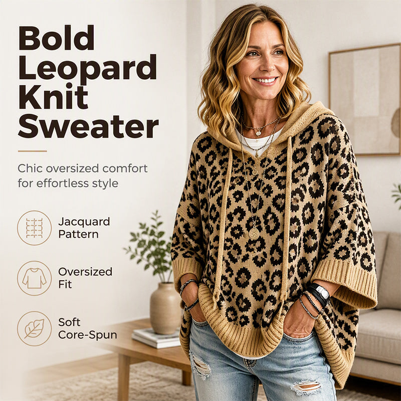 🧵Exquisite Knit, Durable Craft🧶 Leopard Knit Hooded Sweater – Fine Weave & Durable Structure | Multiple Colors, S-5XL ✨