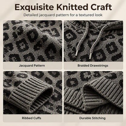 🧵Exquisite Knit, Durable Craft🧶 Leopard Knit Hooded Sweater – Fine Weave & Durable Structure | Multiple Colors, S-5XL ✨