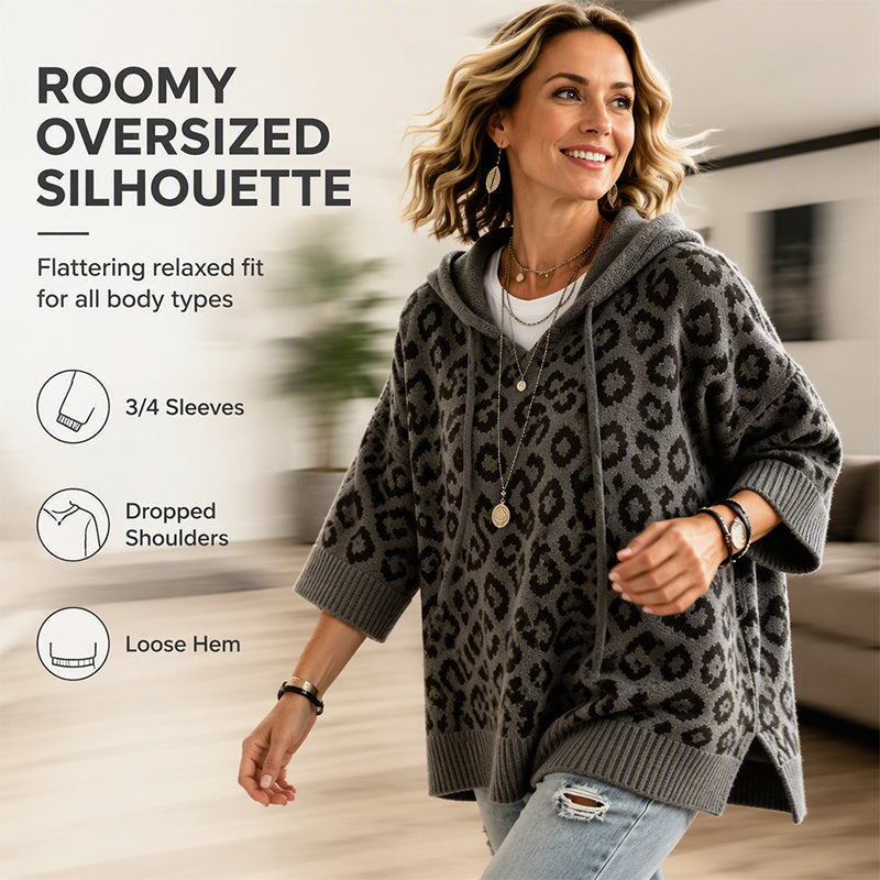 🧵Exquisite Knit, Durable Craft🧶 Leopard Knit Hooded Sweater – Fine Weave & Durable Structure | Multiple Colors, S-5XL ✨