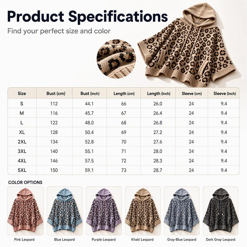 🧵Exquisite Knit, Durable Craft🧶 Leopard Knit Hooded Sweater – Fine Weave & Durable Structure | Multiple Colors, S-5XL ✨