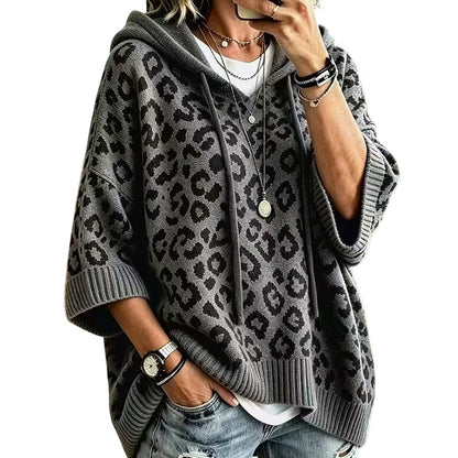 🧵Exquisite Knit, Durable Craft🧶 Leopard Knit Hooded Sweater – Fine Weave & Durable Structure | Multiple Colors, S-5XL ✨