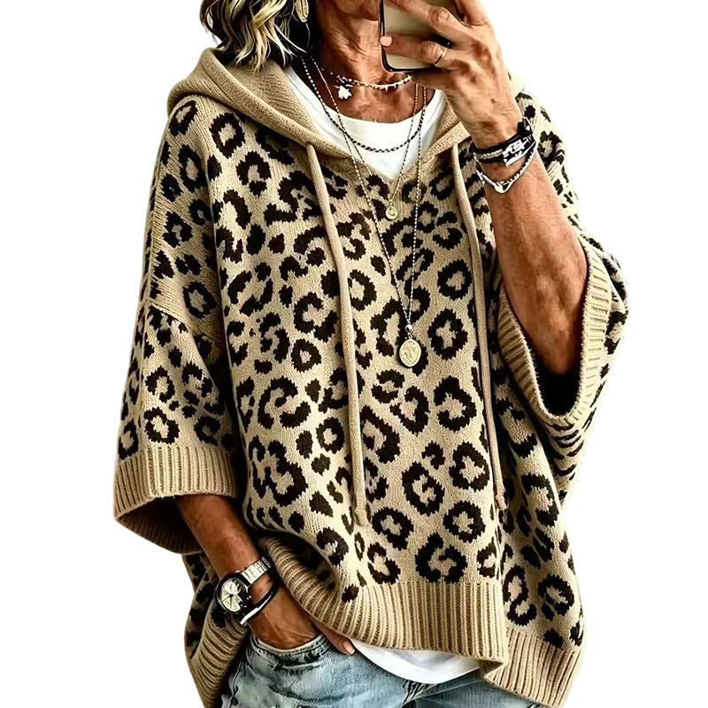 🧵Exquisite Knit, Durable Craft🧶 Leopard Knit Hooded Sweater – Fine Weave & Durable Structure | Multiple Colors, S-5XL ✨