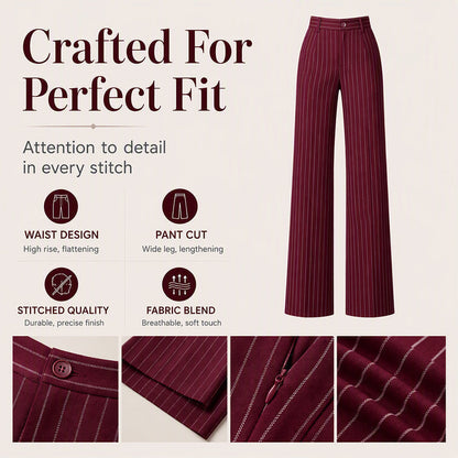 👖High-Waist Stripes, Slimming & Elongating✨ Women's High-Waisted Striped Wide-Leg Pants – Lifts Waistline & Flatters Legs ✨