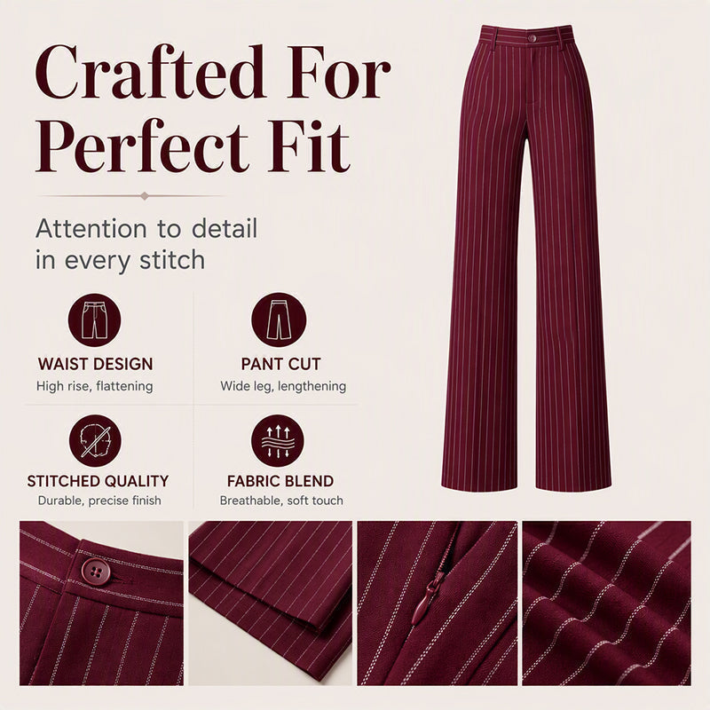 ☁️Loose & Draping, Comfortable & Free✨ Women's High-Waisted Striped Wide-Leg Trousers – Lightweight & Easy Movement ✨