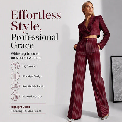👖High-Waist Stripes, Slimming & Elongating✨ Women's High-Waisted Striped Wide-Leg Pants – Lifts Waistline & Flatters Legs ✨