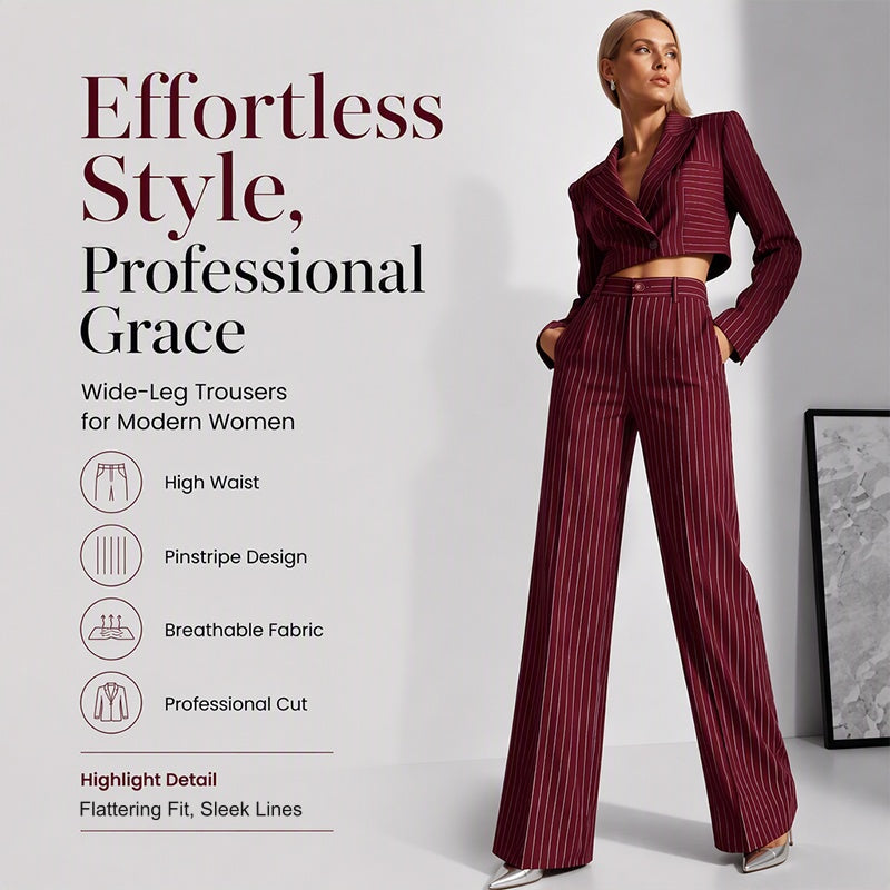 ☁️Loose & Draping, Comfortable & Free✨ Women's High-Waisted Striped Wide-Leg Trousers – Lightweight & Easy Movement ✨
