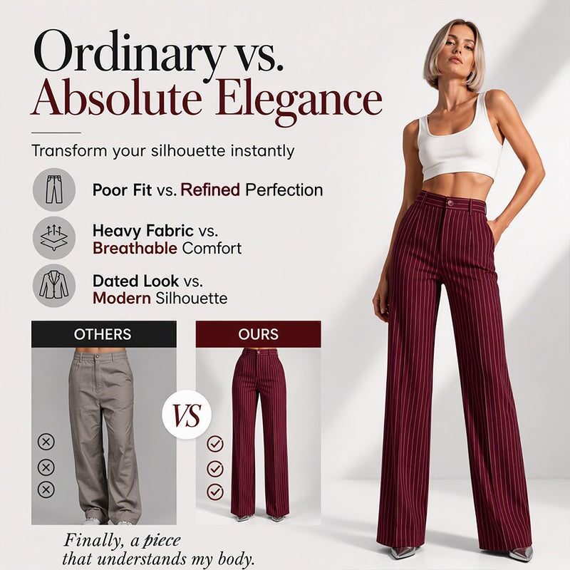 👖High-Waist Stripes, Slimming & Elongating✨ Women's High-Waisted Striped Wide-Leg Pants – Lifts Waistline & Flatters Legs ✨