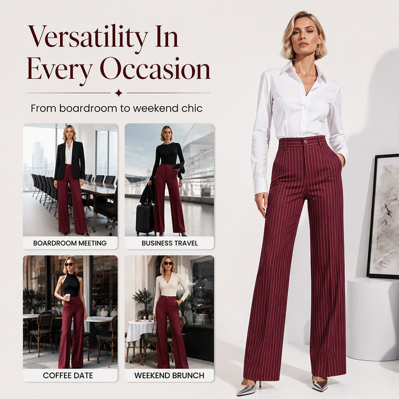 👖High-Waist Stripes, Slimming & Elongating✨ Women's High-Waisted Striped Wide-Leg Pants – Lifts Waistline & Flatters Legs ✨