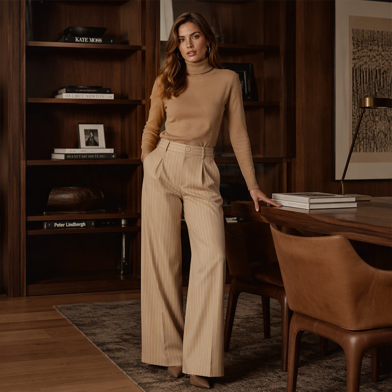 ☁️Loose & Draping, Comfortable & Free✨ Women's High-Waisted Striped Wide-Leg Trousers – Lightweight & Easy Movement ✨
