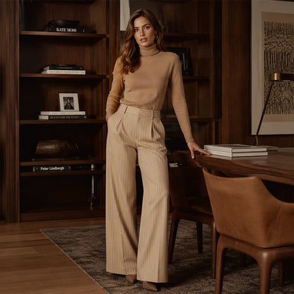 ☁️Loose & Draping, Comfortable & Free✨ Women's High-Waisted Striped Wide-Leg Trousers – Lightweight & Easy Movement ✨