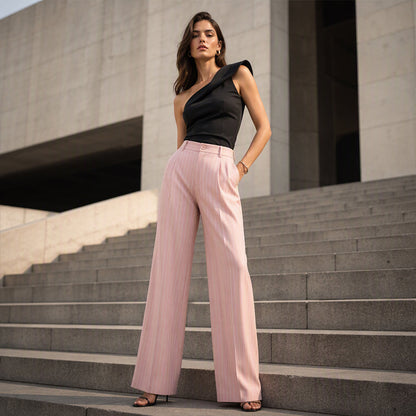👖High-Waist Stripes, Slimming & Elongating✨ Women's High-Waisted Striped Wide-Leg Pants – Lifts Waistline & Flatters Legs ✨