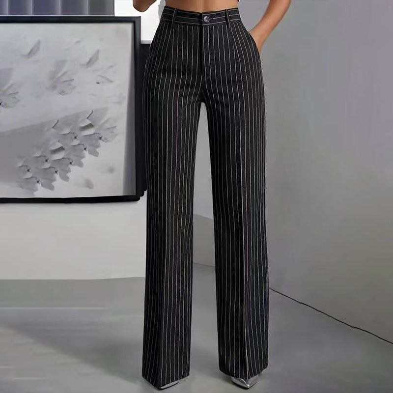 👖High-Waist Stripes, Slimming & Elongating✨ Women's High-Waisted Striped Wide-Leg Pants – Lifts Waistline & Flatters Legs ✨