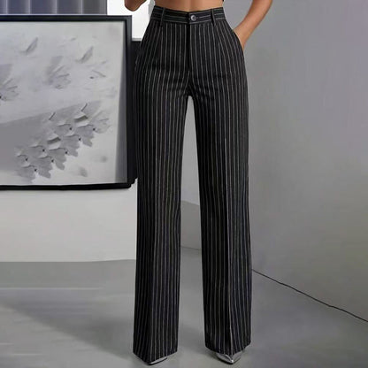 ☁️Loose & Draping, Comfortable & Free✨ Women's High-Waisted Striped Wide-Leg Trousers – Lightweight & Easy Movement ✨
