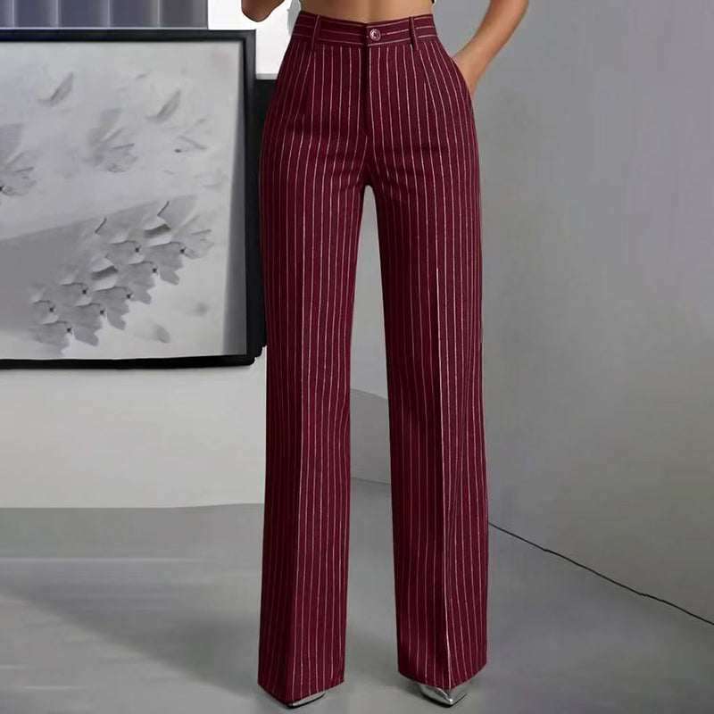 ☁️Loose & Draping, Comfortable & Free✨ Women's High-Waisted Striped Wide-Leg Trousers – Lightweight & Easy Movement ✨