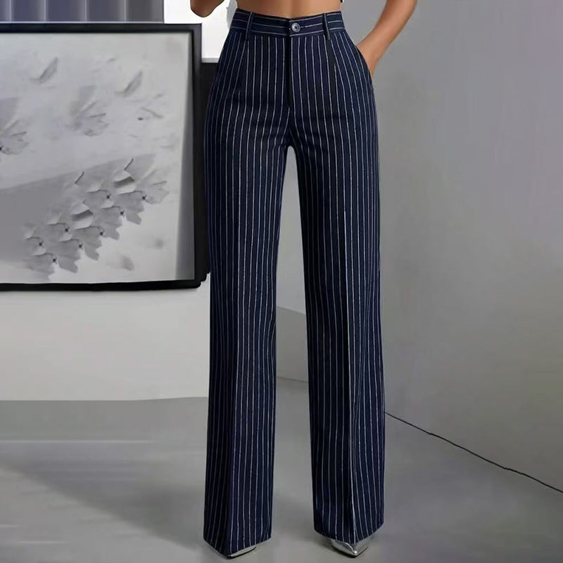 ☁️Loose & Draping, Comfortable & Free✨ Women's High-Waisted Striped Wide-Leg Trousers – Lightweight & Easy Movement ✨