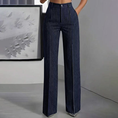 👖High-Waist Stripes, Slimming & Elongating✨ Women's High-Waisted Striped Wide-Leg Pants – Lifts Waistline & Flatters Legs ✨