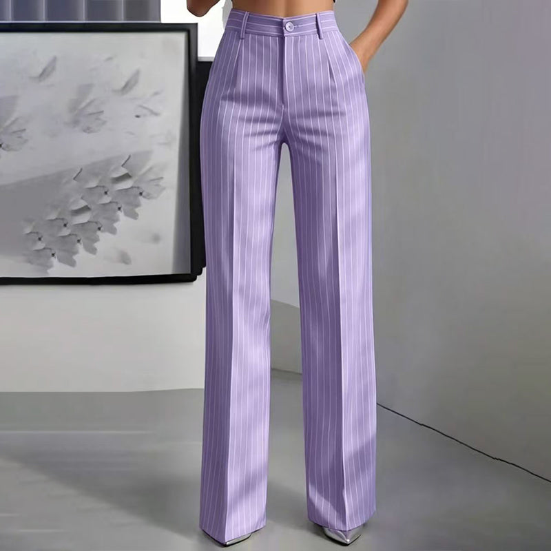 ☁️Loose & Draping, Comfortable & Free✨ Women's High-Waisted Striped Wide-Leg Trousers – Lightweight & Easy Movement ✨