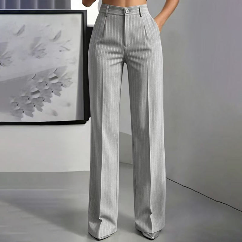 👖High-Waist Stripes, Slimming & Elongating✨ Women's High-Waisted Striped Wide-Leg Pants – Lifts Waistline & Flatters Legs ✨