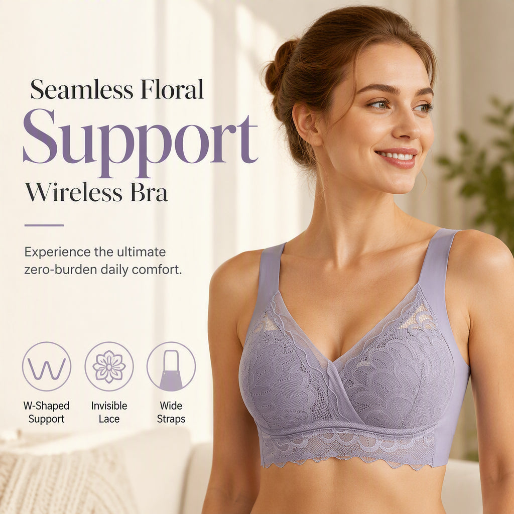 ☁️Seamless & Wireless, All-Day Comfort👙 Women's Seamless Lace Bra – W-Shaped Soft Support & U-Back | Perfect for Daily Wear & Invisible Comfort, No More Marks ✨