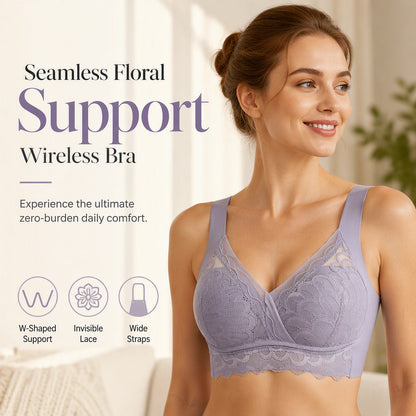 ☁️Seamless & Wireless, All-Day Comfort👙 Women's Seamless Lace Bra – W-Shaped Soft Support & U-Back | Perfect for Daily Wear & Invisible Comfort, No More Marks ✨