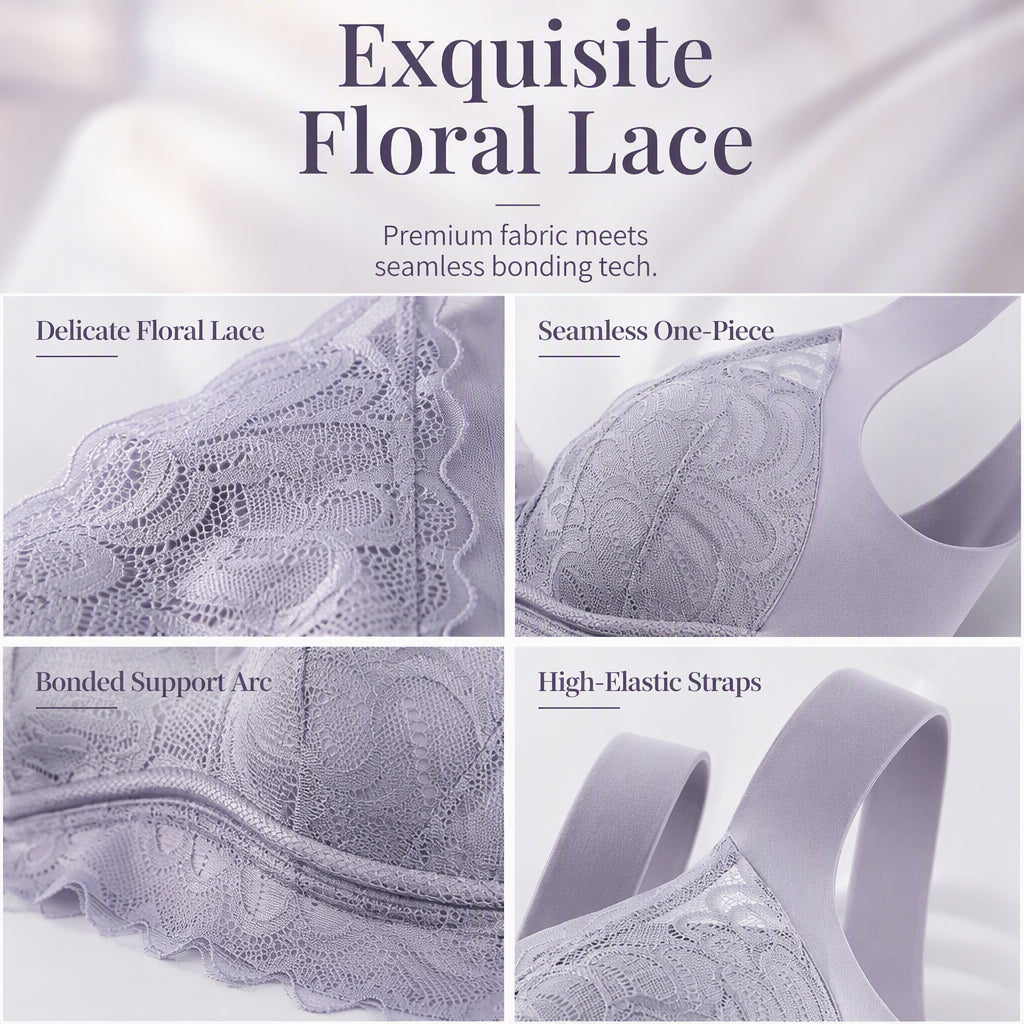 ☁️Seamless & Wireless, All-Day Comfort👙 Women's Seamless Lace Bra – W-Shaped Soft Support & U-Back | Perfect for Daily Wear & Invisible Comfort, No More Marks ✨