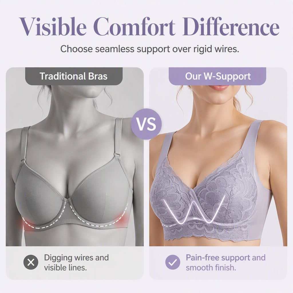 ☁️Seamless & Wireless, All-Day Comfort👙 Women's Seamless Lace Bra – W-Shaped Soft Support & U-Back | Perfect for Daily Wear & Invisible Comfort, No More Marks ✨
