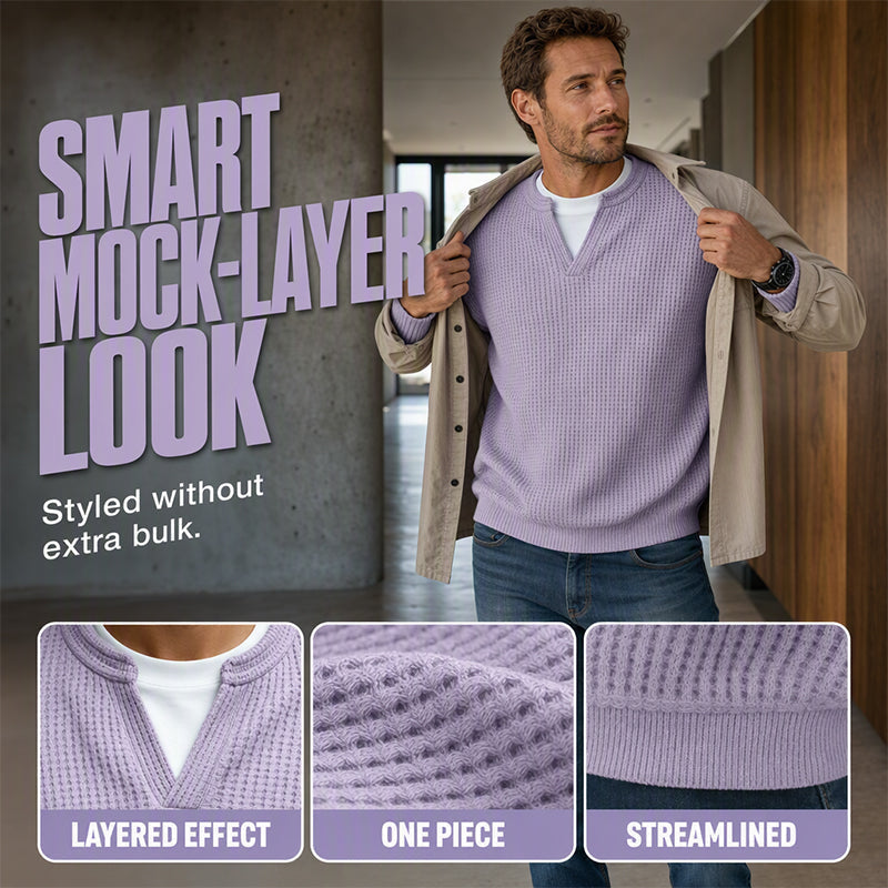 👕 Mock-Layer Waffle Long Sleeve Tee – Mock-Layer Neckline & Textured Waffle Finish | Perfect for Commute, City Outings & Casual Wear ✨