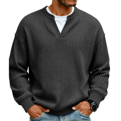 👕 Mock-Layer Waffle Long Sleeve Tee – Mock-Layer Neckline & Textured Waffle Finish | Perfect for Commute, City Outings & Casual Wear ✨