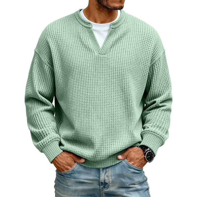 👕 Mock-Layer Waffle Long Sleeve Tee – Mock-Layer Neckline & Textured Waffle Finish | Perfect for Commute, City Outings & Casual Wear ✨